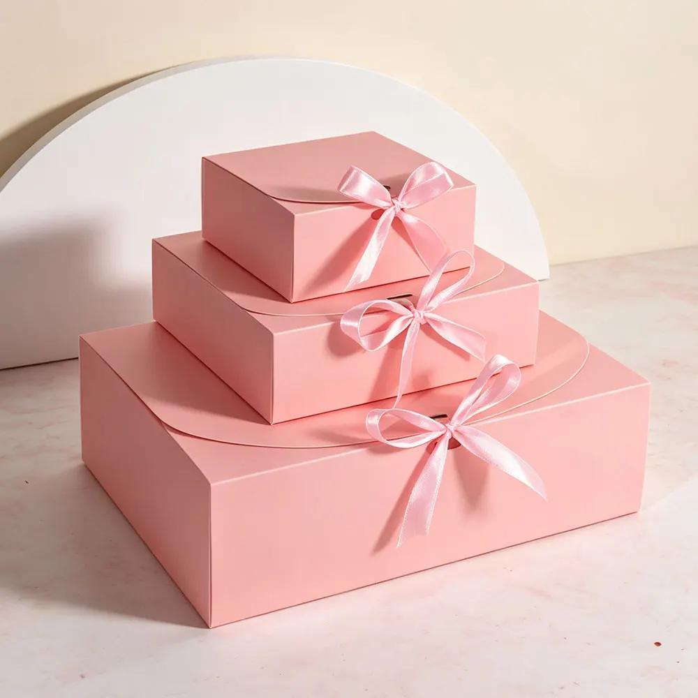 5pcs Fashionable Pink Flip Cover Gift Box Bag With Satin Ribbon For Reusable Storage Gift Box For Birthdays Weddings And Parties view 2