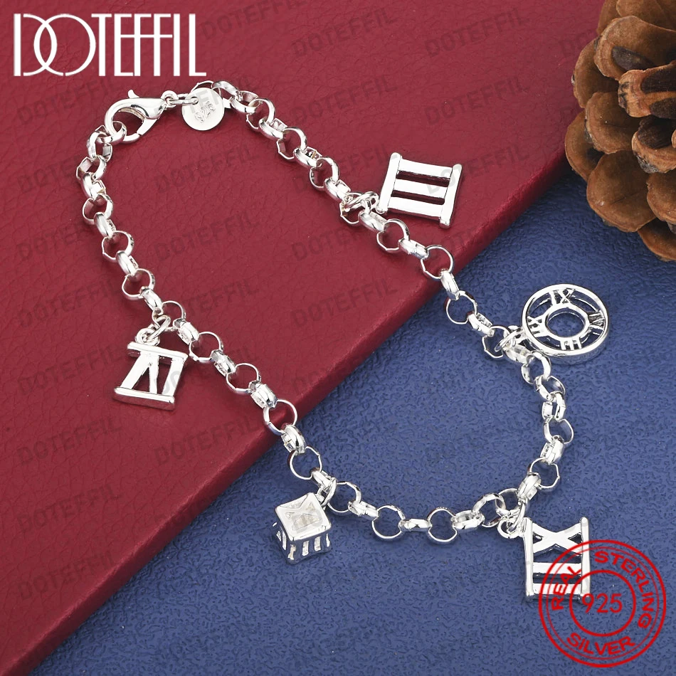 925 Sterling Silber 8-Zoll Exquisites Armband mit Römischen Ziffern, Modischer Hochzeitsschmuck für Damen, Partydekoration