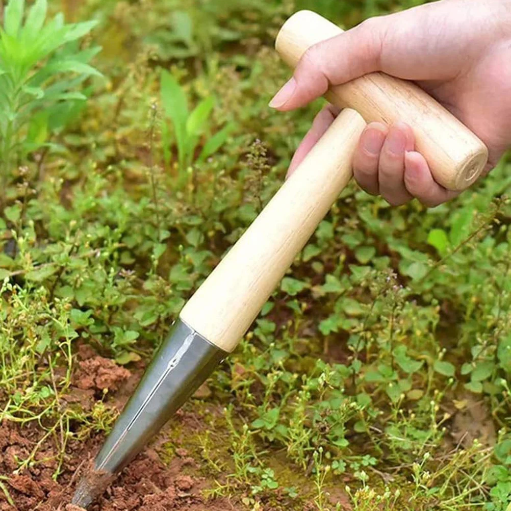 

Stainless Steel Dibbler Wooden Handle Gardening Tool for Planting Bulbs Seed Tool Garden Hole Punch Hand Held Bulb
