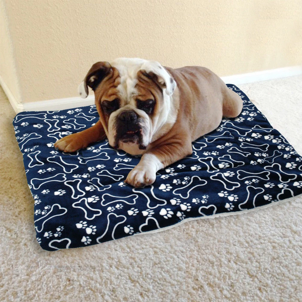 

Thicker Washable Blue Bone Pattern Dog Mat Warm Pet Blanket Cushion Mat Resting Seat