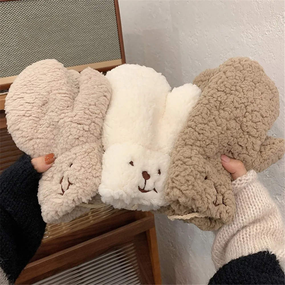 Guantes de oso para mujer y niña, manoplas gruesas de felpa cálidas y suaves de Anime, accesorios de regalo de Navidad, novedad de 2022