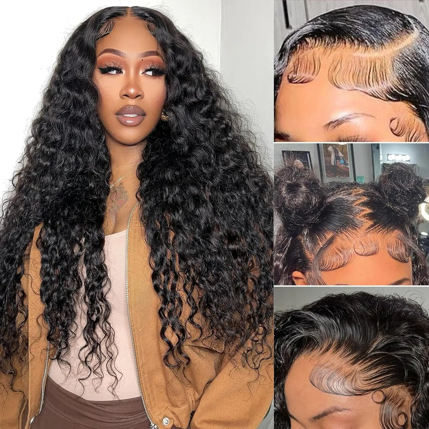 

13x4 Deep Wave Wet and Wavy Lace Front Wigs Human Hair for Women 200 Density Pre Plucked with Baby Hair Natural Color 20 Inch
