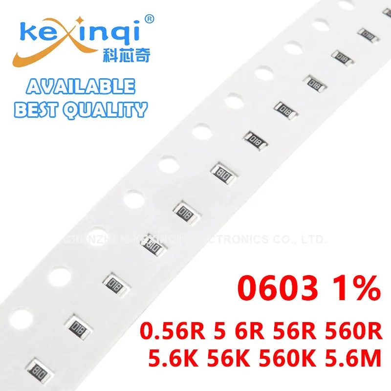 100pcs/lot SMD 0603 Resistor 1% 1/10W resistance 0R Ohm 0.56R 5.6R 56R 560R 5.6K 56K 560K 5.6M