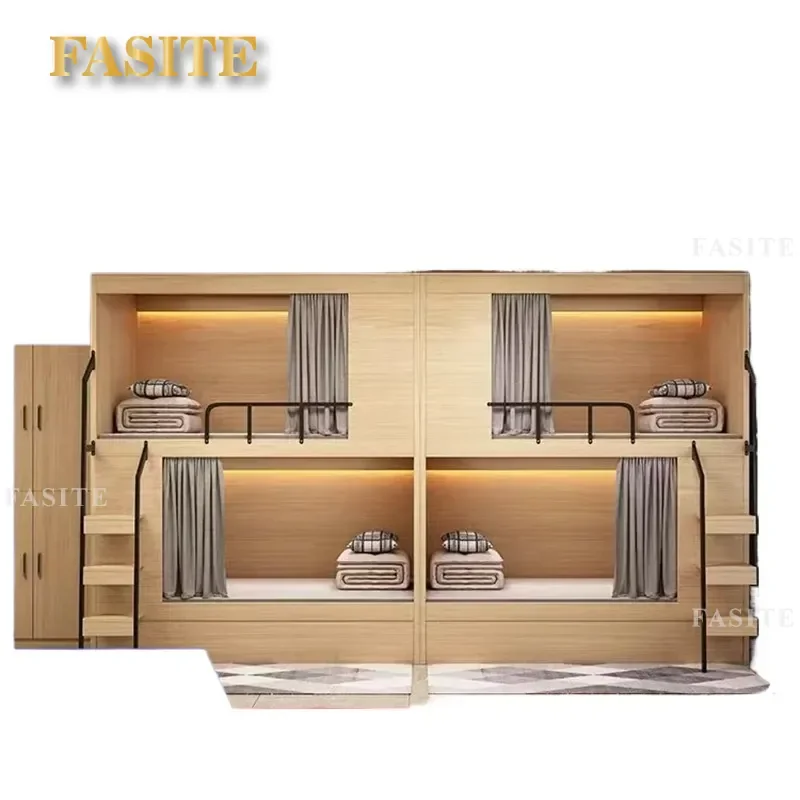 For Space Capsule Apartment Bunk Bed Upper and Lower Double Bed for Youth Hostel Rental Dormitory School Staff Durable Metal
