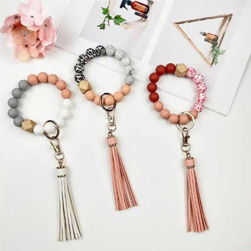 NOCM 100Pcs Silicone Beads for Keychain Making,15mm Rubber Beads Kit for Bracelet Lanyards with Key Rings and Tassels