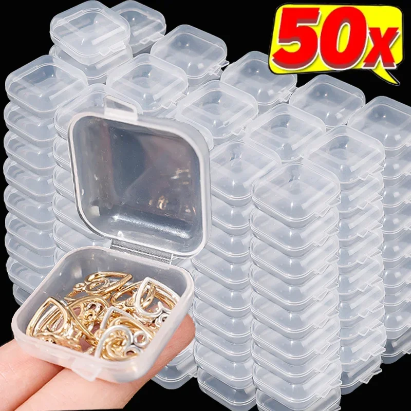 1-50pcs Mini Plastic Storage Box Square Transparent Portable Container Jewelry Holder Earrings Packaging Display Case Wholesale