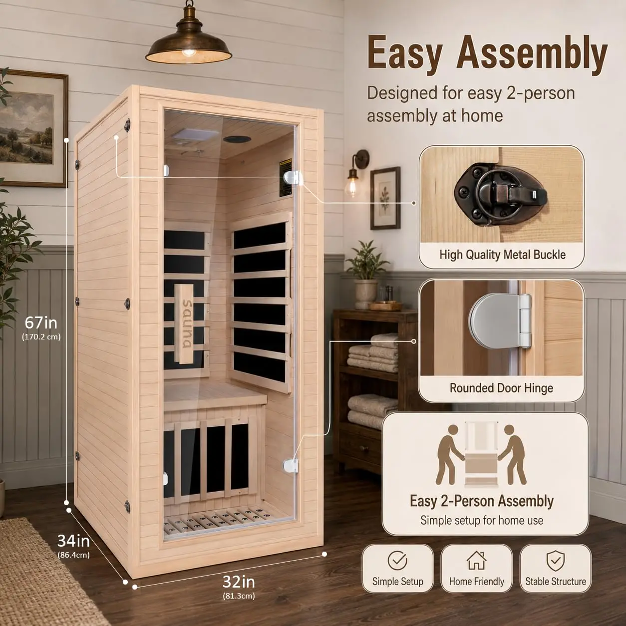 7-Color Wellness Light Infrared Sauna–1300W 110V 1-Person Indoor Wood Sauna in w/Carbon Crystal Heaters,, Customized
