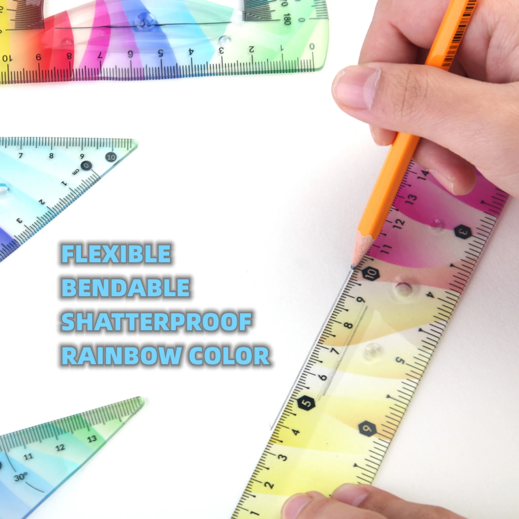 MOTARRO 4 Pcs Ruler Set Soft Plastic Colorful Rainbow Rulers Shatterproof Bendable Flexible Ruler for School & Office Supplies