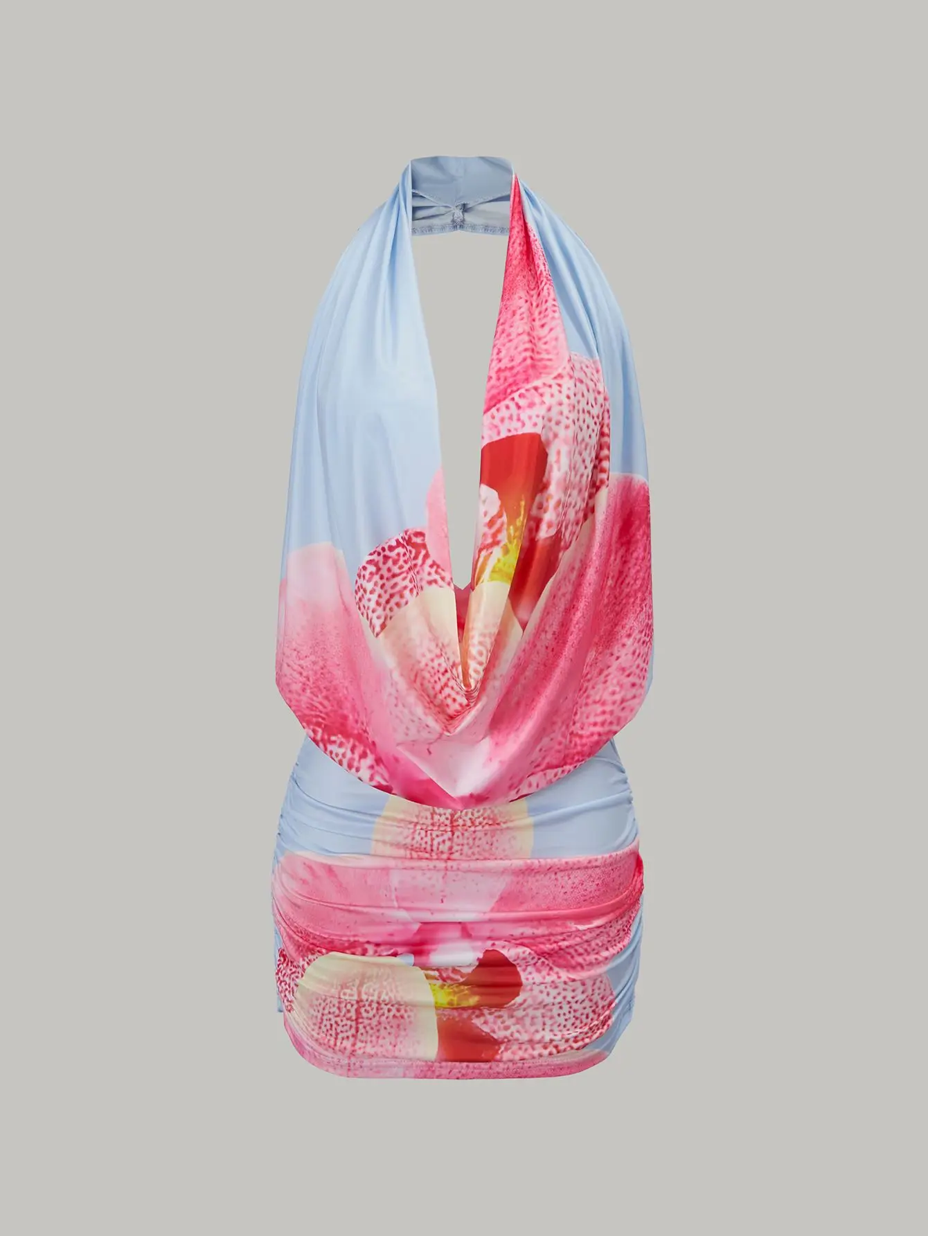 Sexy Minikleid mit tiefem V-Ausschnitt, offenem Rücken, rosa-rotem Farbverlauf und Neckholder-Ausschnitt, ärmelloses A-Linien-Cocktailkleid für Damen, Dropshipping – Detail 2