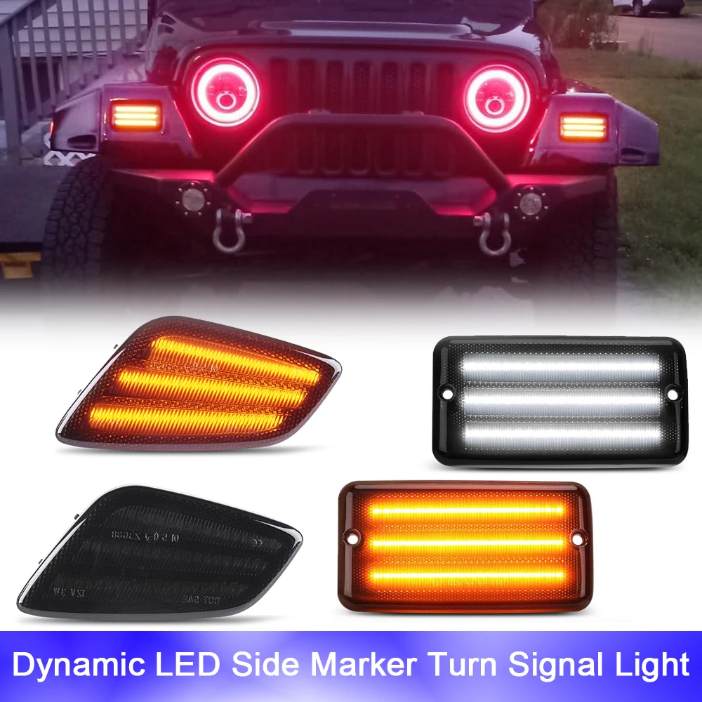 

For Jeep Wrangler TJ 1997-2006 LED Side Marker Repeat Blinker Front Bumper Indicator Light Parking Turn Signal Lamp No Error