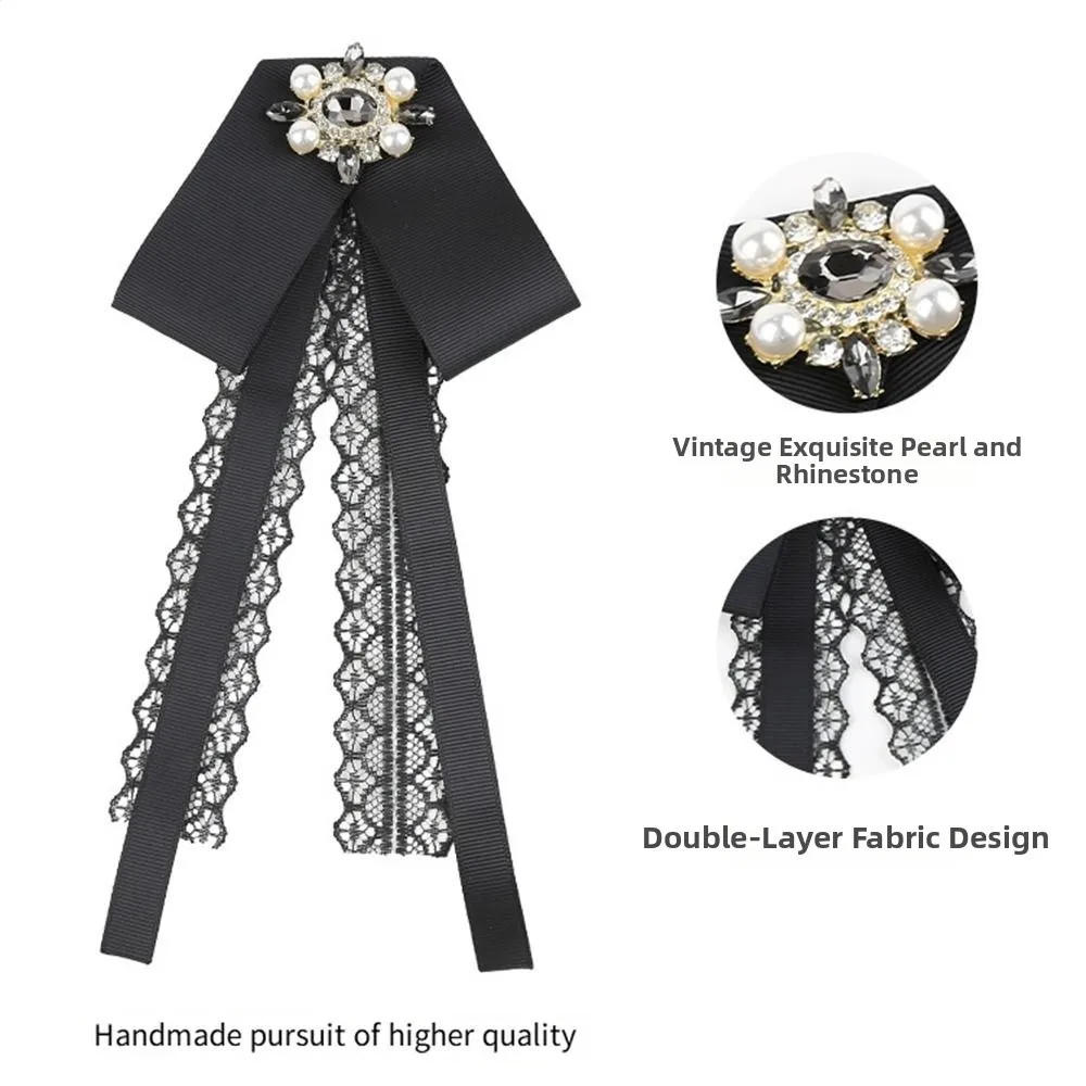 الأسود التذكاري الشريط الأسود Bowknot بروش البوليستر خمر كريستال الراين مجوهرات ربطة العنق الديكور دبوس