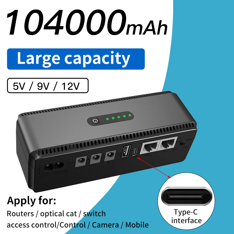 10400mAh DC UPS Uninterruptible Power 5v 9v 12v Output Supply Battery Backup 18W Power Router Modem Built-in Adapter POE Power