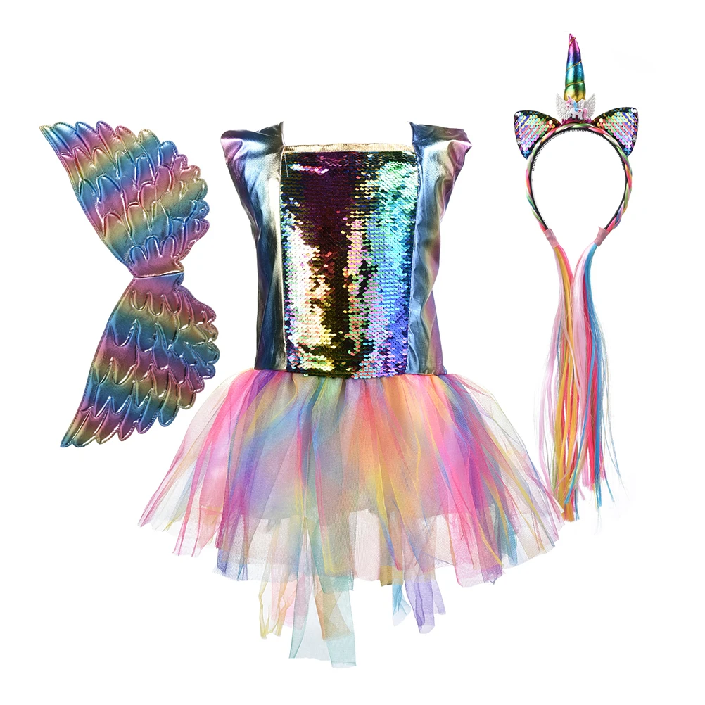 

Rainbow Sequin Dress Tulle Skirt Girl Outfit Apparel Cosplay Costume Kids Clothes Sequins Skirt Set