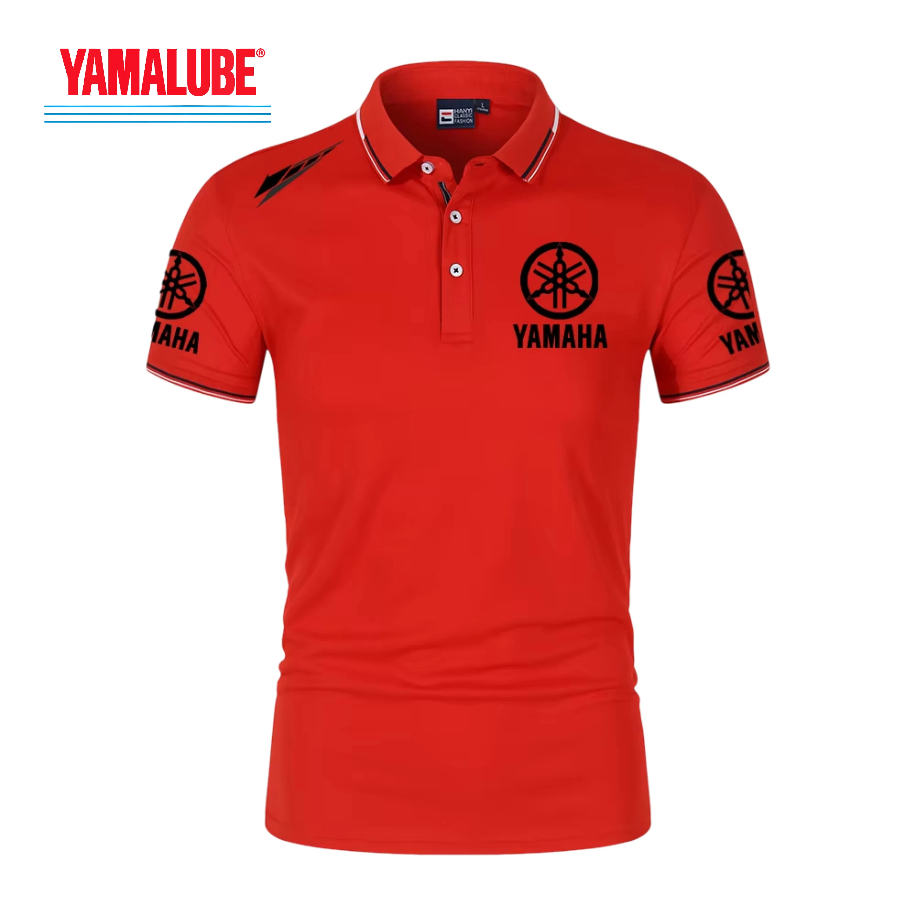 Yamaha logo Racing motorcycle racing team competition outdoor sports men's lapel button polo shirt