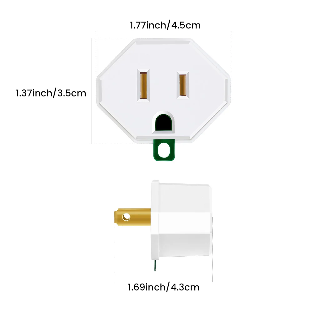 3-Prong to 2-Prong Outlet Adapter 2/4 Pack - Portable & Polarized 3 Pin to 2 Pin Grounding Converter Socket, Wall Outlet Plug