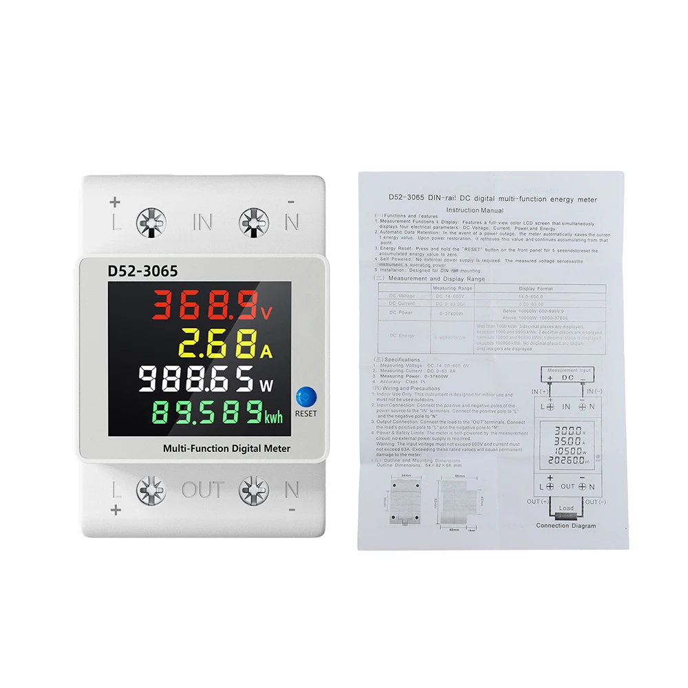 DC 14-600V 63A Voltmeter Amperemeter Watt Kwh Energie-Leistungsmesser D52-3065 DIN-Schienen-Energiemesser Stromverbrauchsmessgerät – Detail 36