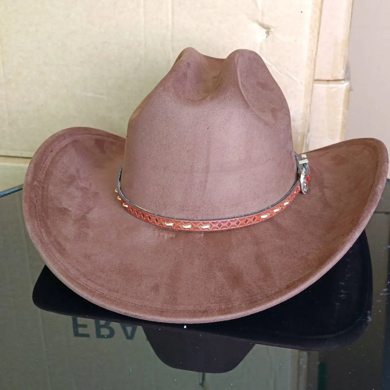Sombrero vaquero vegano de gamuza con ala ancha de 9.5 cm, estilo ranchero para hombres y mujeres, unisex, estilo cowboy occidental, sombreros vaqueros.