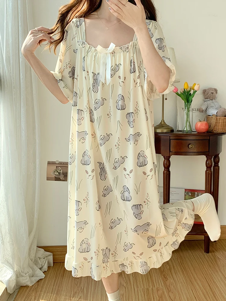 

Sweet Sle Ice Silk Sp Dr ort Sve Домашняя одежда для больших размеров Женская летняя ночная рубашка средней длины до 300 Pou