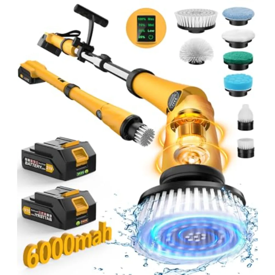 

Electric Spin Scrubber for bathroom cleaning, ABS plastic, white, 6000 mAh battery with 1200RPM and smart display
