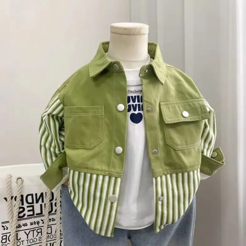 Boys' striped shirt Spring and Autumn 2025 new style children's long sleeved top shirt jacket