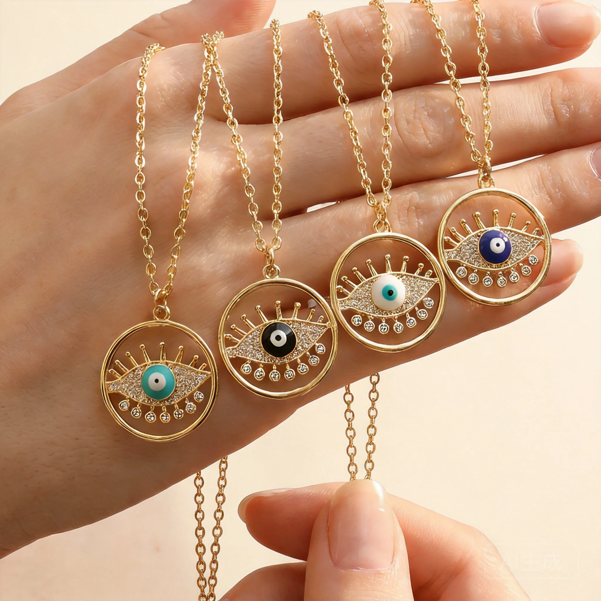 

Gold Plated Copper Lucky Evil Eye Necklace Enamel Rhinestone Inlaid Turkish Evil Eye Pendant Amulet For Protection Blessing Good