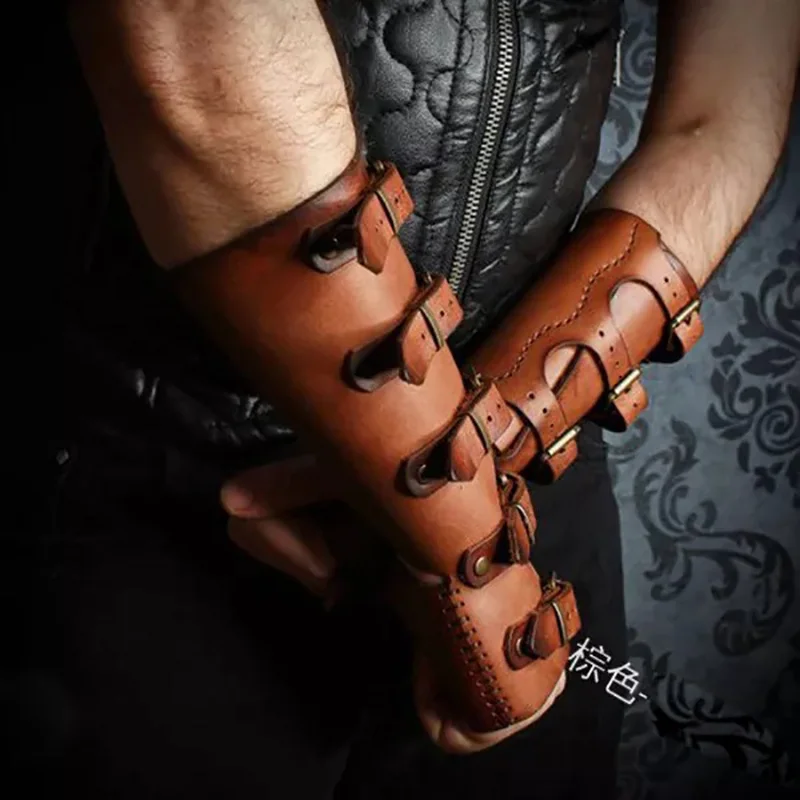 Middeleeuwse Viking polsbandje handschoen vambrace arm manchet pantser steampunk gotische lederen handschoen LARP mannen ridder kostuum geknikte bracer
