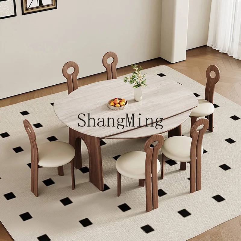 CL solid wood rock slab retractable dining table and chair cave stone rock slab folding dining table combination