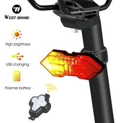 WEST BIKING Bike Turn Signal Light Remote Control Direction Indicator With Horn MTB USB Rechargeable Lamp Cycling Taillight