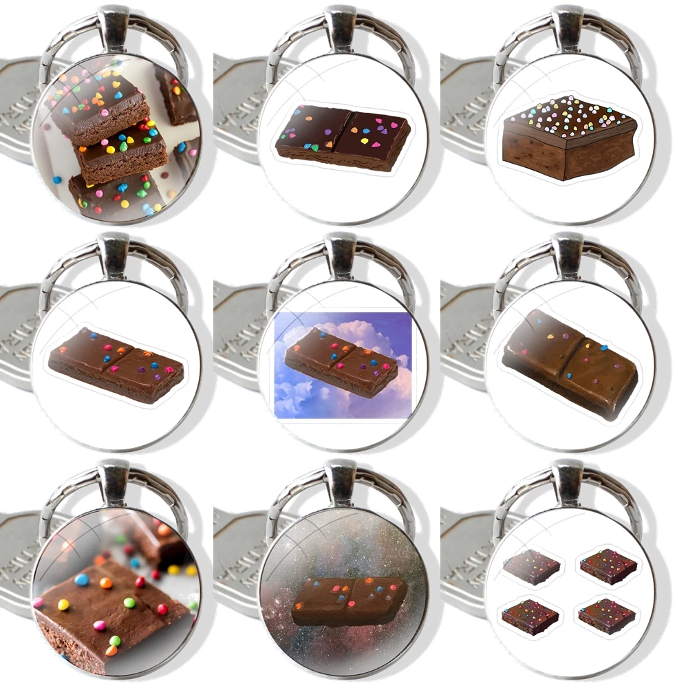 Cosmic Brownie Floating In The Sky Keychain Handmade Glass Cabochon Key Ring Holder Pendant Key Chains