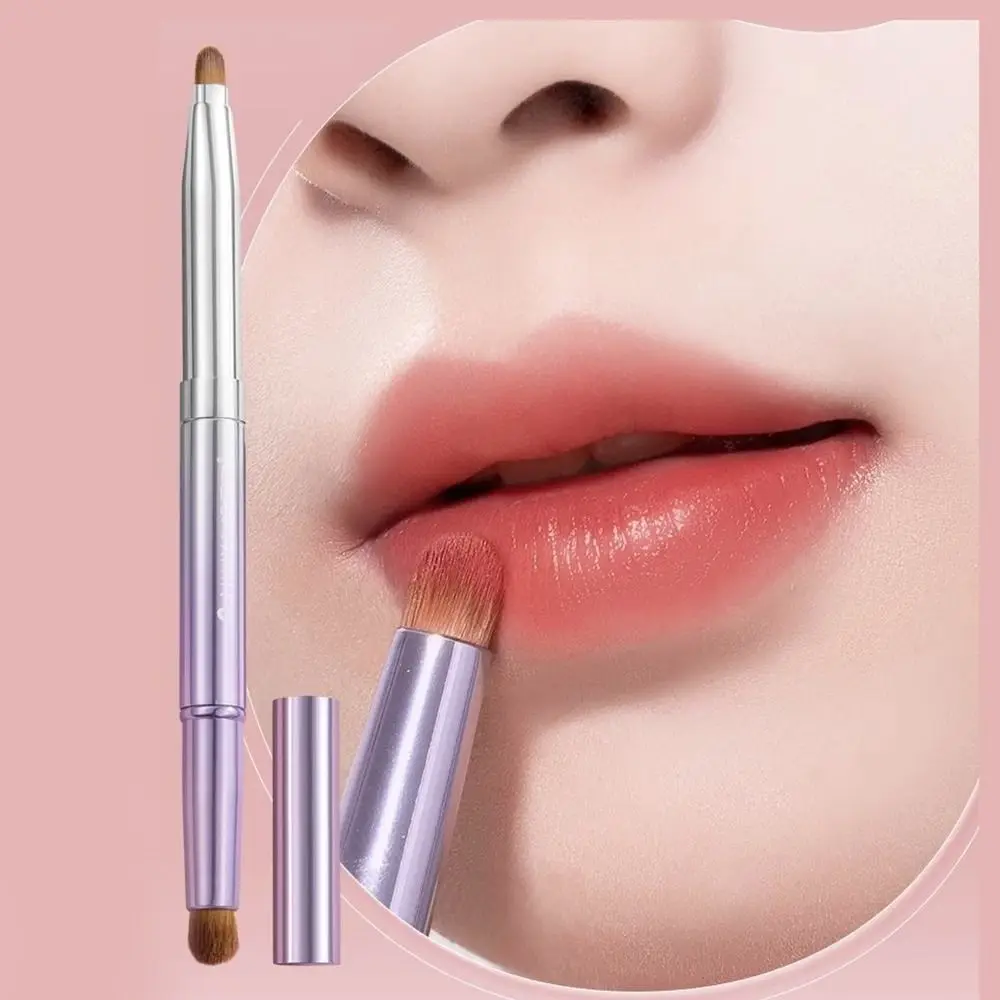 Dustproof Double-headed Lip Brush Metal Handle Lip Liner Makeup Brush Retractable Eyeshadow Applicator Lipstick Smudge Brush