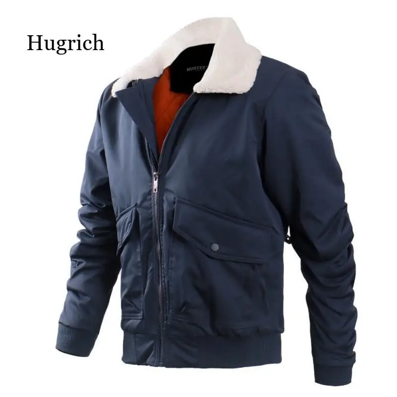 

Thicken Bomber Jacket Men 2022 Autumn Winter Casual Jacket with Warm Fur Collar Men Clothing Street Fashion Solid Color Coats