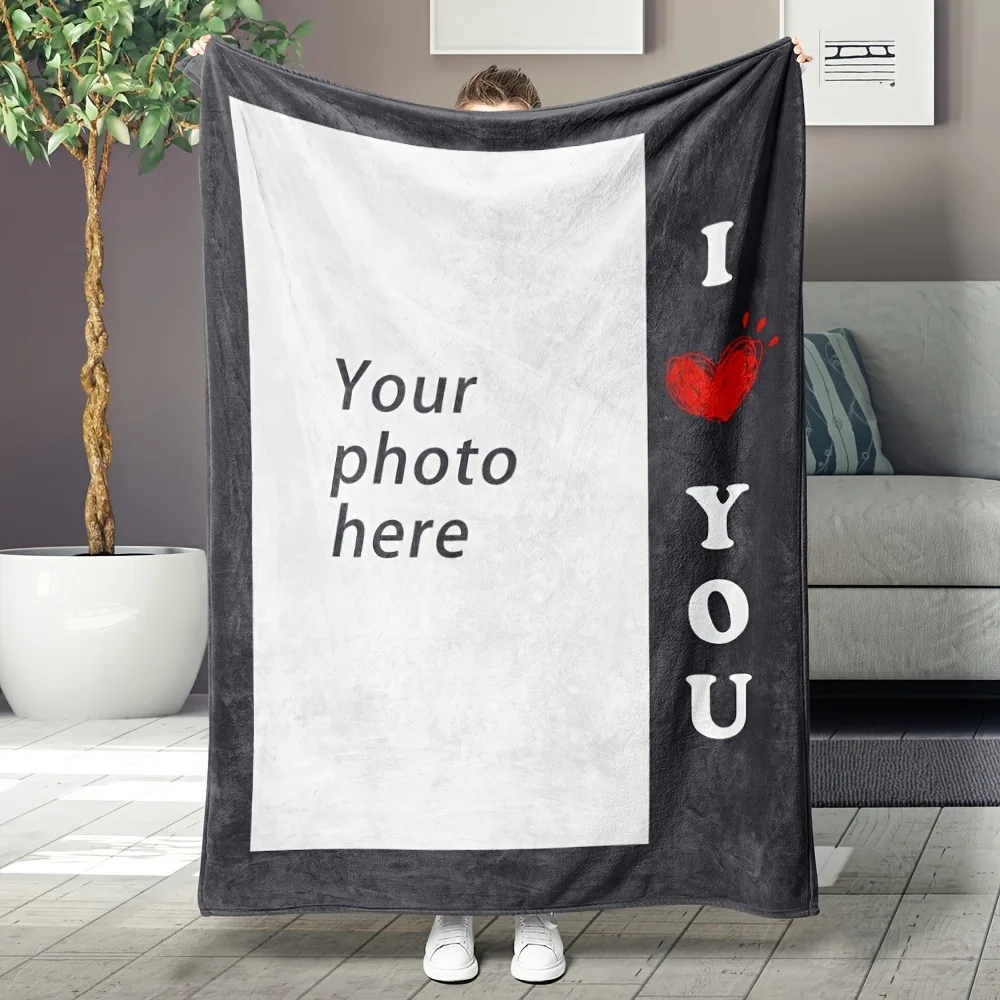 Benutzerdefinierte Foto-Flanelldecke, personalisiertes Geschenk, Polyester, ganzjährig, vielseitig einsetzbar, für Camping, Sofa, Büro, Liebe, schicke Druckdecke