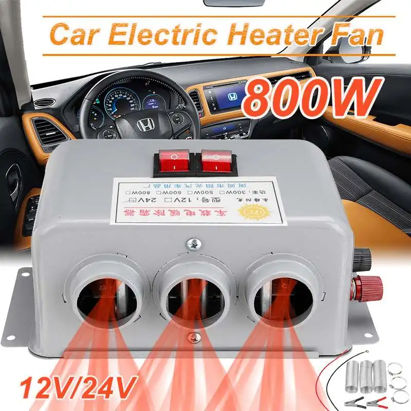 800W 12V 24V Car Heater Electric Cooling Heating Fan Portable Electric Dryer Windshield Defogging Demister Defroster Trucks Boat