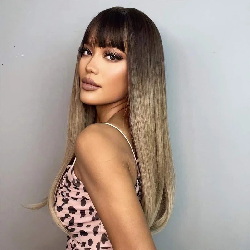 Long Ash Brown Blonde Wavy Full Costume Cosplay Women Daily Party Synthetic Wigs