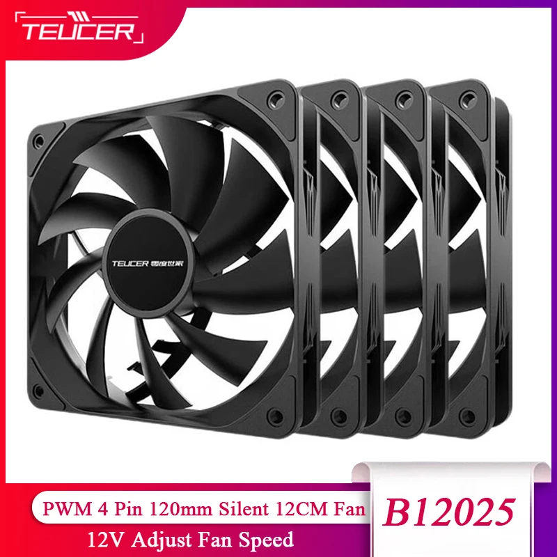 TEUCER PC Computer Case Fan PWM 4 Pin 120mm Silent 12CM Fan CPU Cooler Cooling Fan Cooling Radiator Fan 12V Adjust Fan Speed