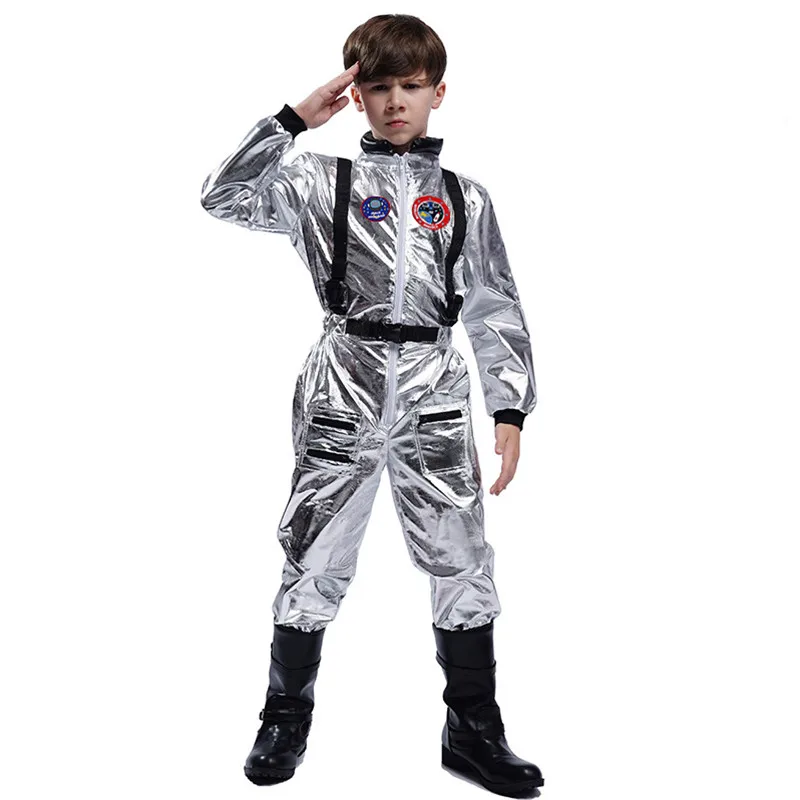 Boys Space Suit Cosplay Kids Children Halloween Cosmonaut Astronaut Jumpsuits Uniform Costumes Purim Role Play Show Party Dress