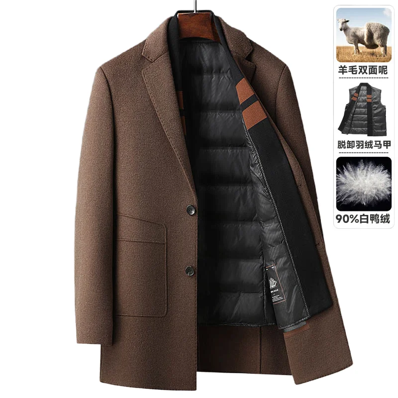 Autumn and Winter Wool Coat Men's Outdoor Business Camping Trend in The Long Fashion Casual Wool Detachable Down Jacket