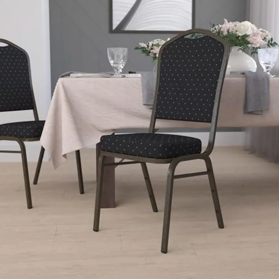 

Crown Back Banquet Chair Black Patterned Fabric with Gold Vein Frame for Elegant Event Decoration