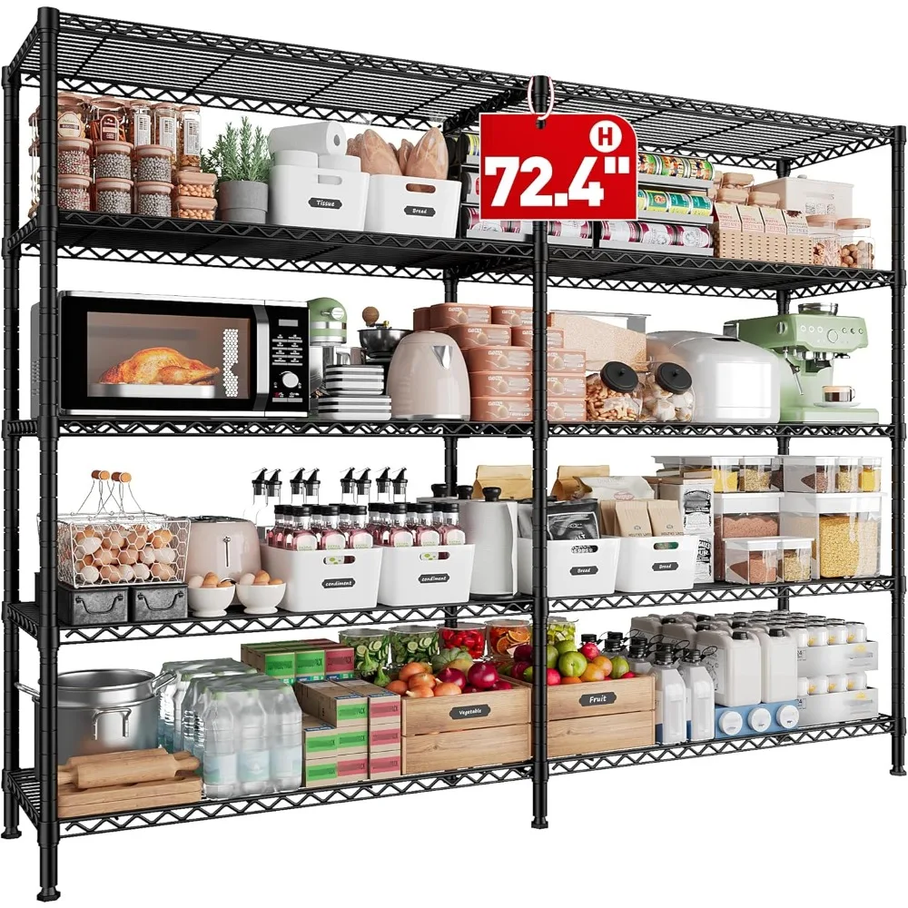 Étagères de rangement sanglantes LBS, étagère en fil de 61.2 po W, étagère en métal à 5 niveaux pour le stockage, étagères T1, 61.2 po W * 72.4 po H * 15.7 po D