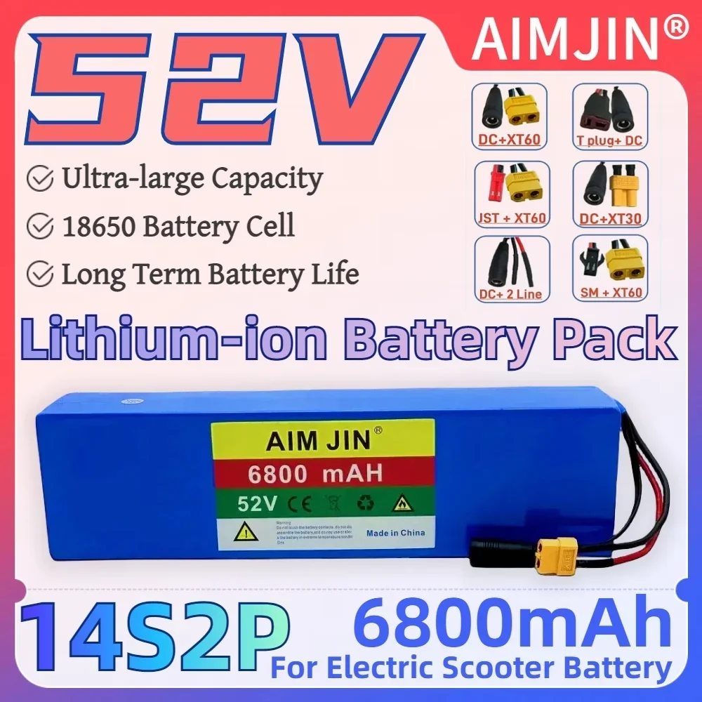 

14S2P 52V 6.8Ah Li-Ion Battery Pack 6800mAh Built-in BMS For 1000W 1500W Motorcycle Electric EScooter Rechargeable Battery