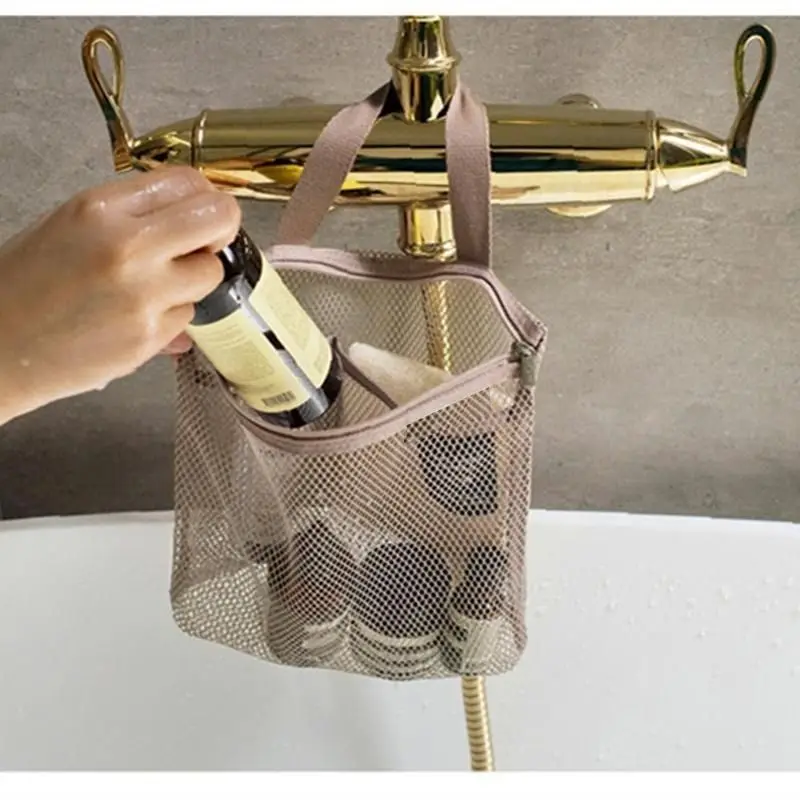 

Portable Hollow Mesh Shower Tote Bag Double Layer Hanging Bath Toiletry Organizer Bag Cosmetic Storage Bag Vacation Beach Bag