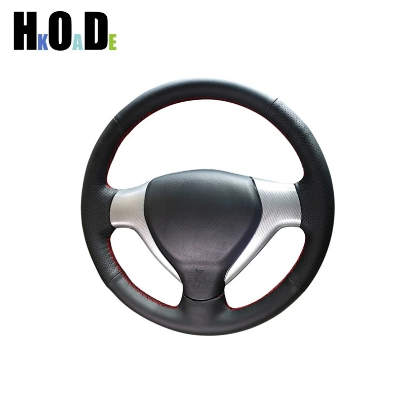 Car Steering Wheel Cover For Honda Jazz Fit 2005 2006 2007 2008 DIY Hand stitch Black PU Microfiber leather