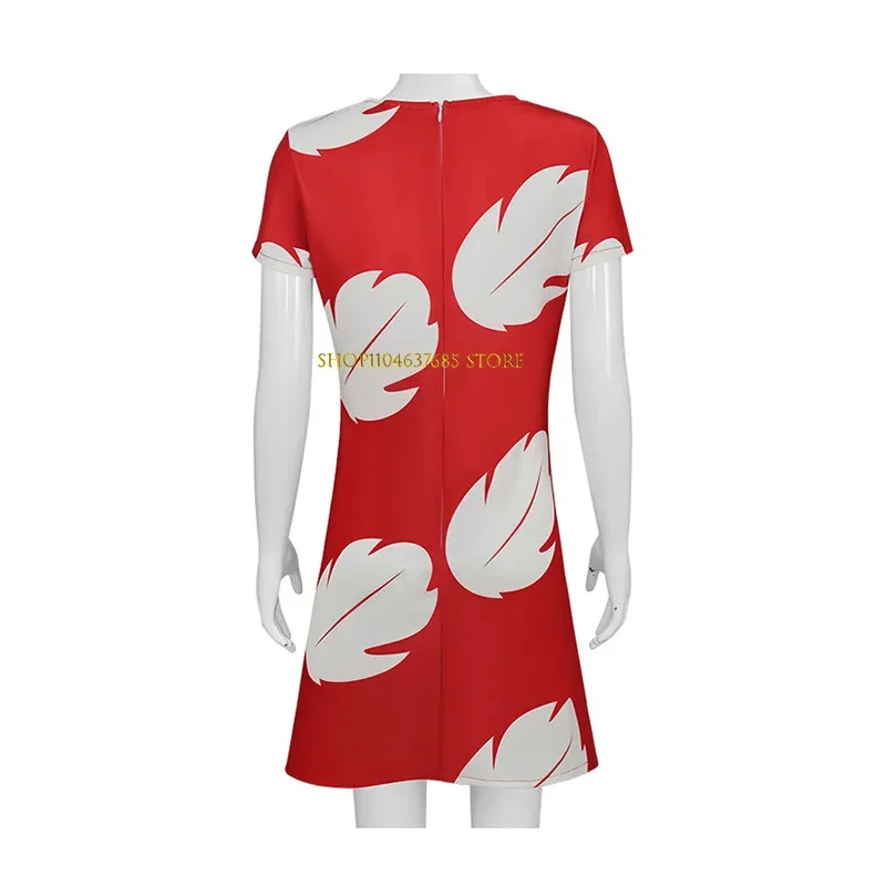 Lilo Cosplay Costume Pelekai Red Lilo Dress Lilo Costume Brooch Outfits Halloween Carnival Party Role Play Uniform for Women