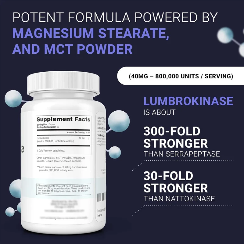 Powerful Lumbrokinase supplement 40mg - for energy support, digestion, detoxification, cognition, and intestinal health