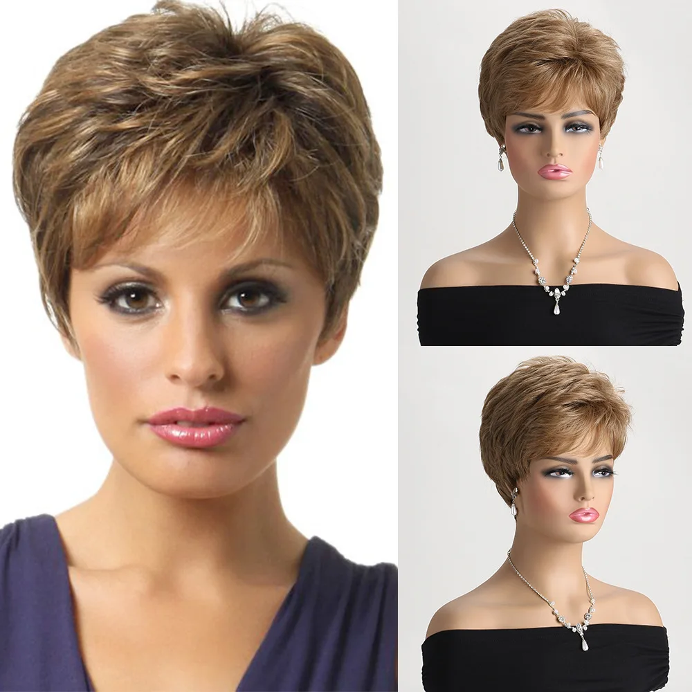 

Fashion Short Curly Synthetic Wig for Women with Side Bangs, Natural Look High Temperature Fiber Cosplay Daily Party Hairpiece