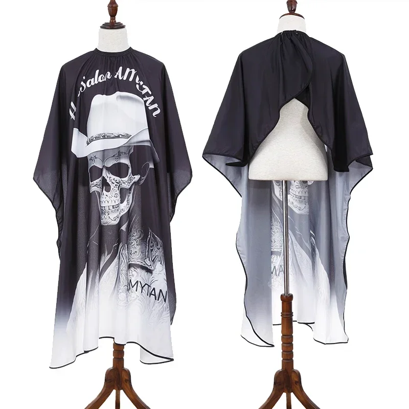 1pcs Hair Apron Skull Head Printed Barbershop Haircut Cape Antistatic Waterproof Hairdressing Cloth Gown Barber Accessories