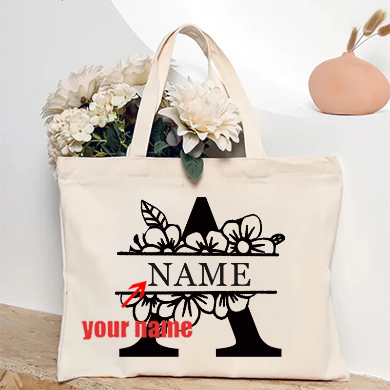 2025 Minimalist Style Monogram Hollow Flowers Personalized Name Canvas Shopping Bag Teacher Gifts Bridesmaid Gift Ramadan Totes