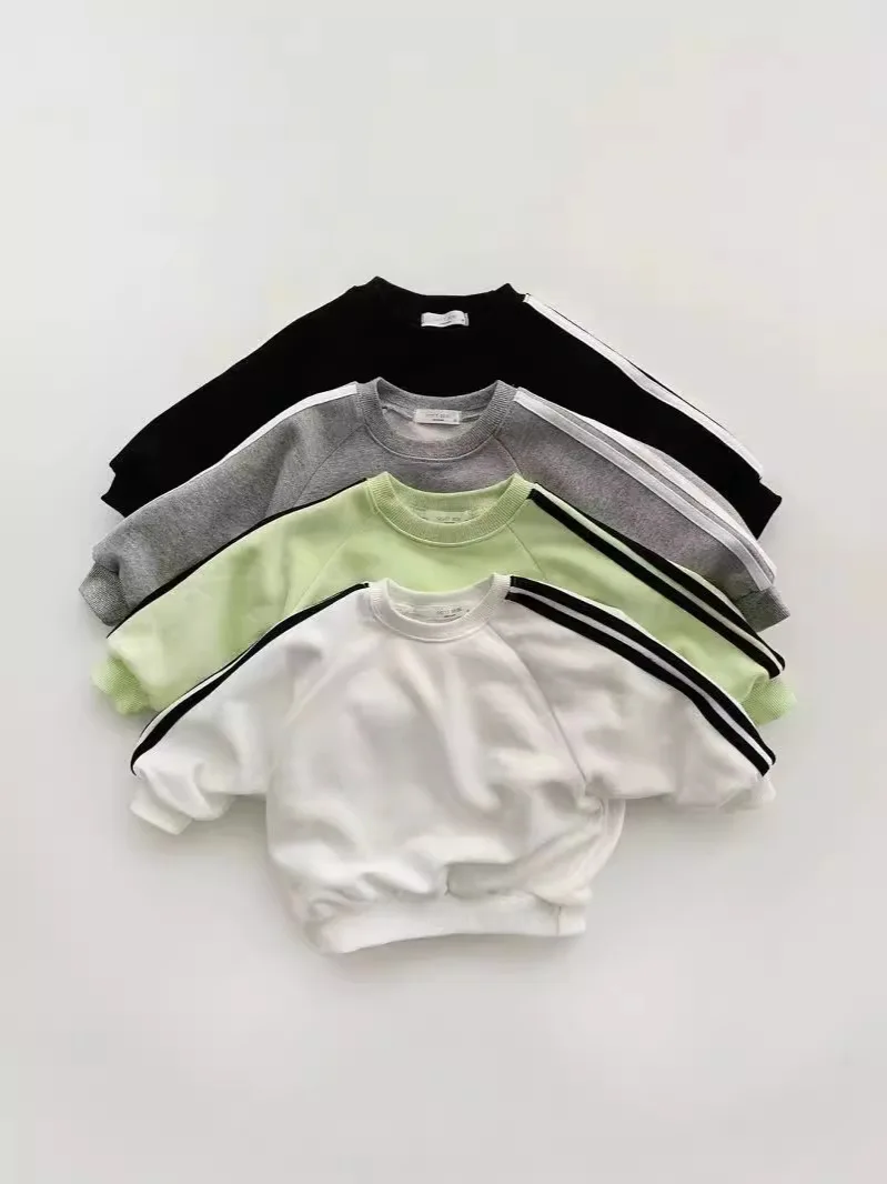 

Korean style pure color casual hoodie new boy and girl sport casual black and white stripe top + sport pants 2-piecesetbaby suit
