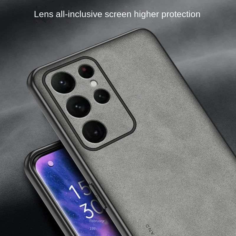 Per Samsung Galaxy S23 Ultra S918B Custodia in pelle PU con superficie rigida per PC Cover posteriore antiurto opaca per Samsung S23 Ultra