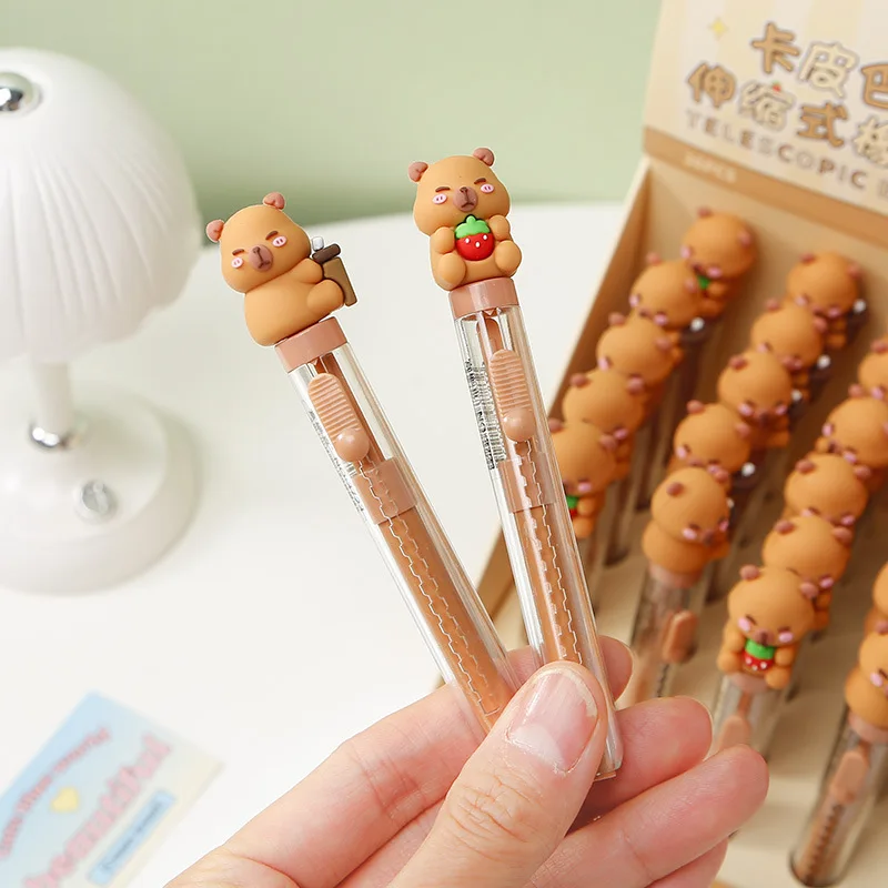Kawaii Capybara Push-pull Eraser Pen Shape Rubber Eraser Clean Mess Free Soft Not Easy to Deform Student Stationary Supplies